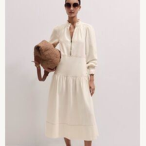 ME + EM Washed Cream Denim Midi Dress